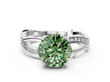 White gold Fancy Green Round  Solitaire Twist Band with Pavé Accents and Four-Prong Setting_20