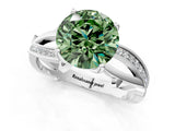 White gold Fancy Green Round  Solitaire Twist Band with Pavé Accents and Four-Prong Setting_21
