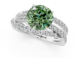 White gold Fancy Green Round  Solitaire Twist Band with Pavé Setting and Four-Prong Setting_75