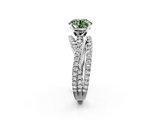 White gold Fancy Green Round  Solitaire Twist Band with Pavé Setting and Four-Prong Setting_76