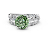 White gold Fancy Green Round  Solitaire Twist Band with Pavé Setting and Four-Prong Setting_77