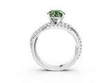White gold Fancy Green Round  Solitaire Twist Band with Pavé Setting and Four-Prong Setting_80