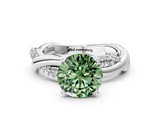 White gold Fancy Green Round  Solitaire Twist Band with Pave Prong Setting_58
