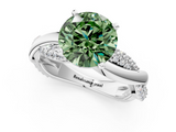 White gold Fancy Green Round  Solitaire Twist Band with Pave Prong Setting_59