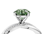 White gold Fancy Green Round  Solitaire Twist Band with Pave Prong Setting_62