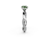 White gold Fancy Green Round  Solitaire Twist Band with Pave Prong Setting_64