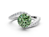 White gold Fancy Green Round  Solitaire Twist Band with Pave Set Diamonds and Four-Prong Setting_180