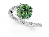 White gold Fancy Green Round  Solitaire Twist Band with Pave Set Diamonds and Four-Prong Setting_181