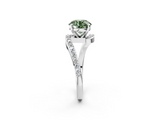 White gold Fancy Green Round  Solitaire Twist Band with Pave Set Diamonds and Four-Prong Setting_182