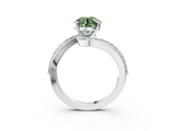 White gold Fancy Green Round  Solitaire Twist Band with Pave Set Diamonds and Four-Prong Setting_182