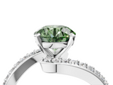 White gold Fancy Green Round  Solitaire Twist Band with Pave Set Diamonds and Four-Prong Setting_183