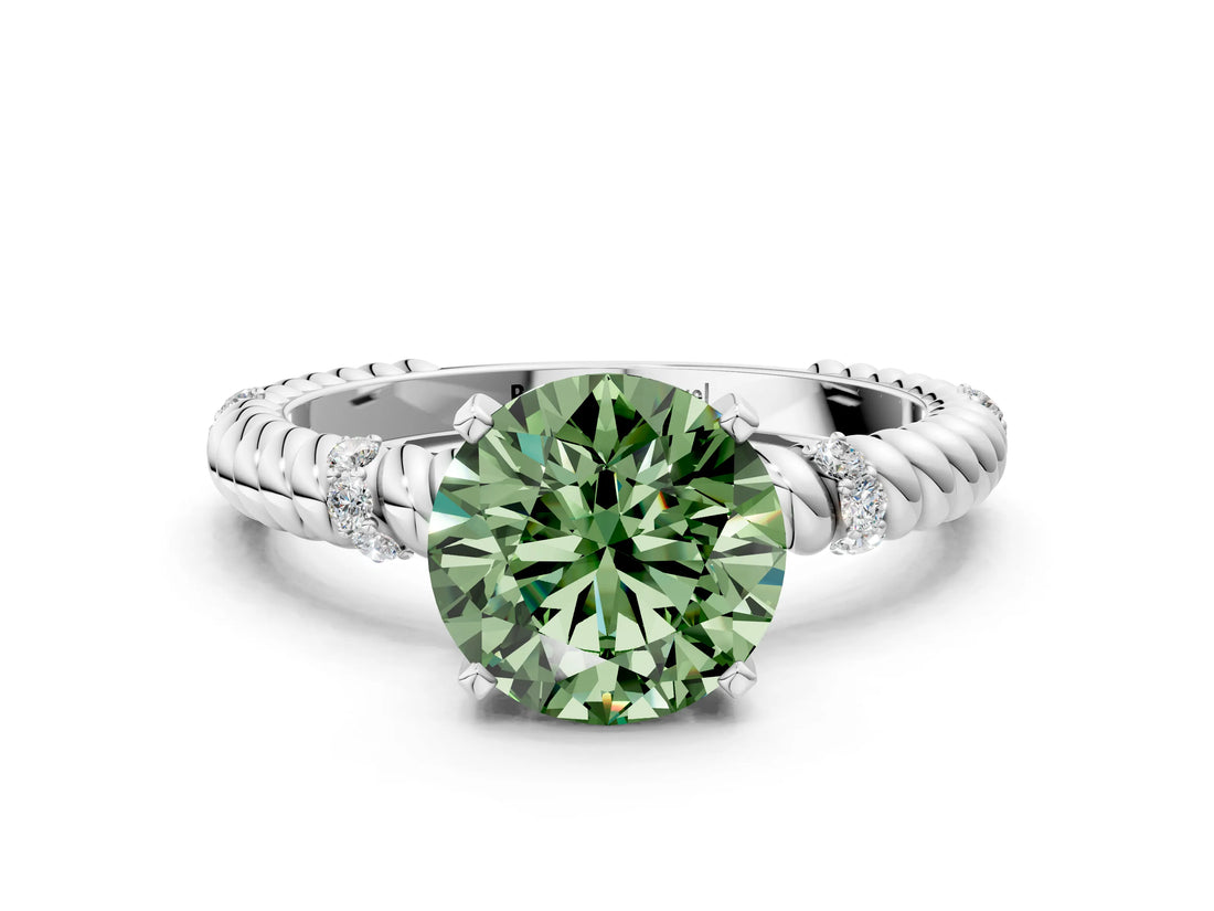 White gold Fancy Green Round  Solitaire Twisted Band Prong Set Engagement Ring_61