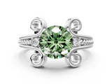 White gold Fancy Green Round  Solitaire Twisted Band Scroll Prong Ring_3