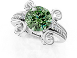 White gold Fancy Green Round  Solitaire Twisted Band Scroll Prong Ring_4