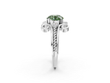 White gold Fancy Green Round  Solitaire Twisted Band Scroll Prong Ring_5
