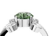 White gold Fancy Green Round  Solitaire Twisted Band Scroll Prong Ring_7