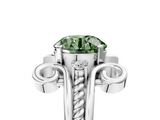 White gold Fancy Green Round  Solitaire Twisted Band Scroll Prong Ring_8