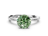 White gold Fancy Green Round  Solitaire Twisted Band with Bead Prong Setting_391