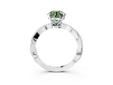 White gold Fancy Green Round  Solitaire Twisted Band with Bead Prong Setting_394