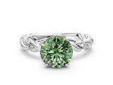 White gold Fancy Green Round  Solitaire Twisted Band with Pavé Accents and Four-Prong Setting_3