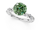 White gold Fancy Green Round  Solitaire Twisted Band with Pavé Accents and Four-Prong Setting_4