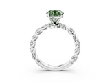 White gold Fancy Green Round  Solitaire Twisted Band with Pavé Accents and Four-Prong Setting_6