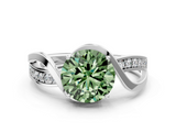 White gold Fancy Green Round  Solitaire Twisted Band with Prong Setting_3