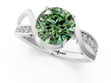 White gold Fancy Green Round  Solitaire Twisted Band with Prong Setting_4