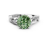 White gold Fancy Green Round  Solitaire Vine Band with Milgrain Prong Setting_3