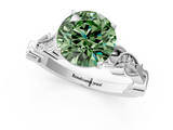 White gold Fancy Green Round  Solitaire Vine Band with Milgrain Prong Setting_4