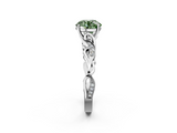 White gold Fancy Green Round  Solitaire Vine Band with Milgrain Prong Setting_5