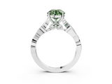 White gold Fancy Green Round  Solitaire Vine Band with Milgrain Prong Setting_6