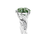 White gold Fancy Green Round  Solitaire Vine Band with Milgrain Prong Setting_8