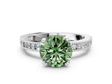 White gold Fancy Green Round  Solitaire with Pavé Band and Four-Prong Setting_306