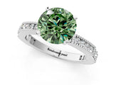 White gold Fancy Green Round  Solitaire with Pavé Band and Four-Prong Setting_316
