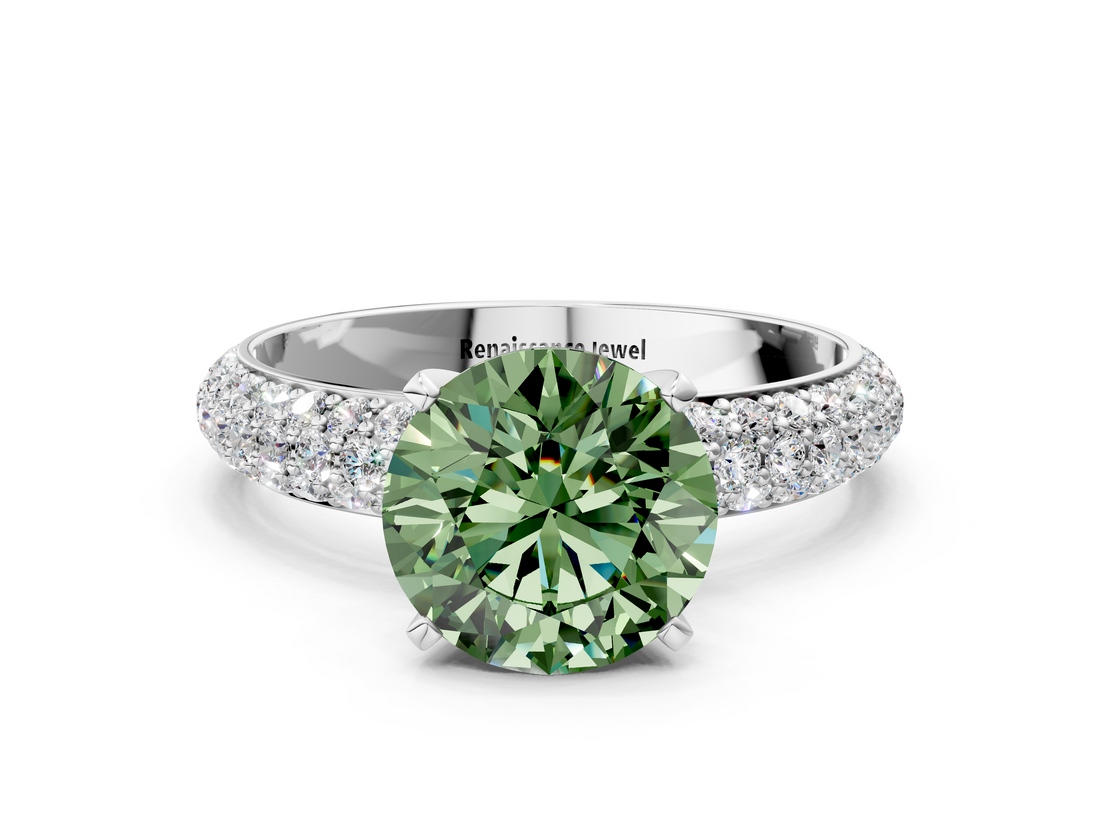 White gold Fancy Green Round  Solitaire with Pave Band and Four-Prong Setting_3