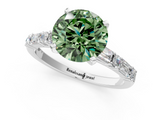 White gold Fancy Green Round  Solitaire with Side Baguettes and Channel Set Band_46