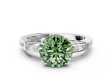White gold Fancy Green Round  Solitaire with Tapered Baguette Side Stones on a Classic Band with Four-Prong Setting_69