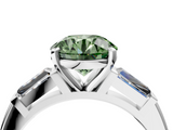 White gold Fancy Green Round  Solitaire with Tapered Baguette Side Stones on a Classic Band with Four-Prong Setting_73