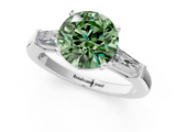 White gold Fancy Green Round  Solitaire with Tapered Baguette Side Stones on a Classic Band with Four-Prong Setting_76