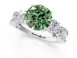 White gold Fancy Green Round  Three-Stone Diamond Ring with Pavé Split Shank and Four-Prong Setting_111