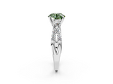 White gold Fancy Green Round  Three-Stone Diamond Ring with Pavé Split Shank and Four-Prong Setting_112