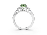 White gold Fancy Green Round  Three-Stone Diamond Ring with Pavé Split Shank and Four-Prong Setting_113