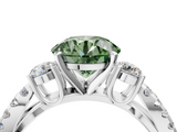 White gold Fancy Green Round  Three-Stone Diamond Ring with Pavé Split Shank and Four-Prong Setting_114