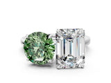 White gold Fancy Green Round  and Emerald Cut Toi Moi Ring with Prong Setting_80