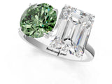 White gold Fancy Green Round  and Emerald Cut Toi Moi Ring with Prong Setting_81