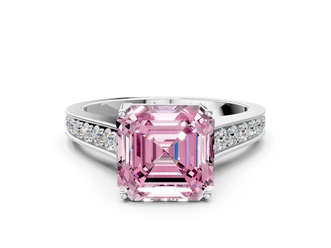 White gold Fancy Pink Asscher  Brilliant Cut Diamond Engagement Ring with Pavé Band and Four-Prong Setting_79