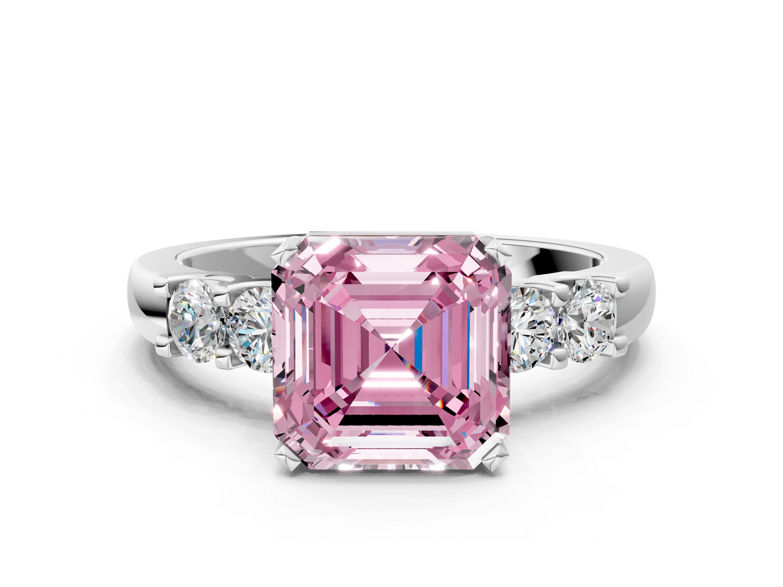 White gold Fancy Pink Asscher  Brilliant Cut Diamond Five-Stone Prong Set Engagement Ring with Channel Band_17