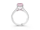 White gold Fancy Pink Asscher  Brilliant Diamond Solitaire with Pavé Band and Four-Prong Setting 4