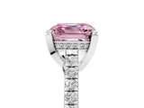 White gold Fancy Pink Asscher  Brilliant Diamond Solitaire with Pavé Band and Four-Prong Setting